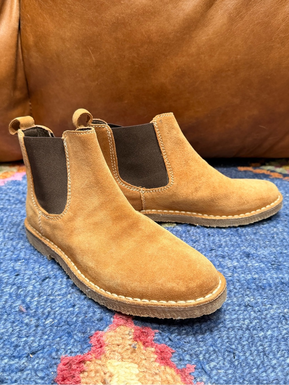 Sundance Catalog Suede Chelsea Boots EU 37 Camel Tan Made Bulgaria NWOT